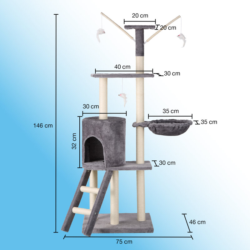 Cat Tree 146cm with Sisal Scratching Posts, Grey
