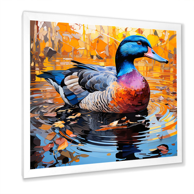«Duck Morning Quack Lake II», art mural canard, Cadre simple blanc, H 30 po x l 30 po x P 1,5 po