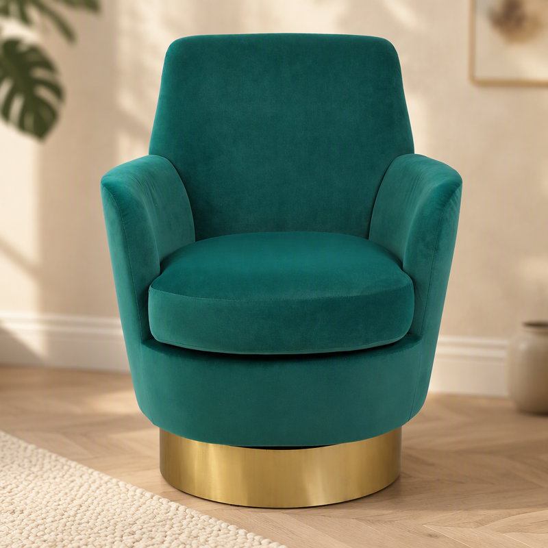 Fauteuil demi-tonneau en velours, fauteuil d'appoint pivotant pour salon, Velours émeraude