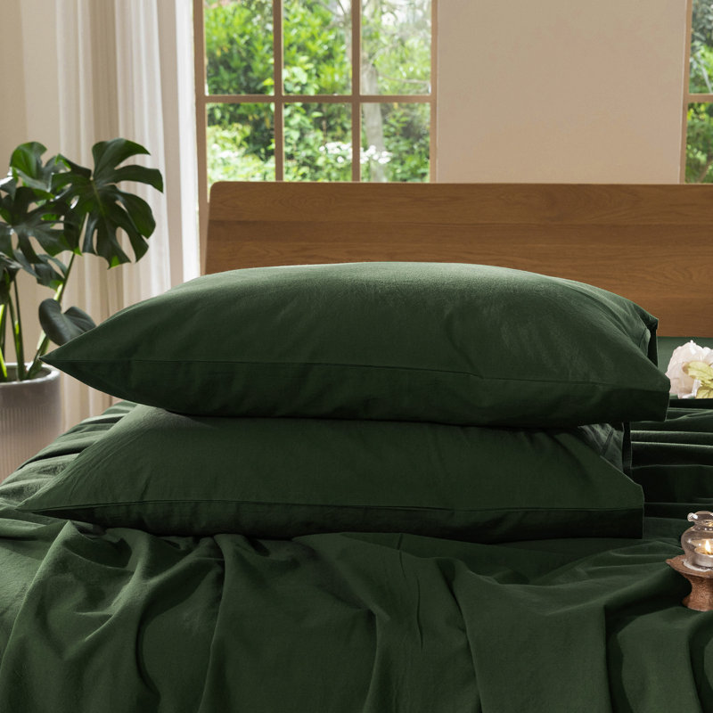 Fermeture de l'enveloppe des taies d'oreiller MooMee, Vert forêt, Grand (20 po x 30 po)