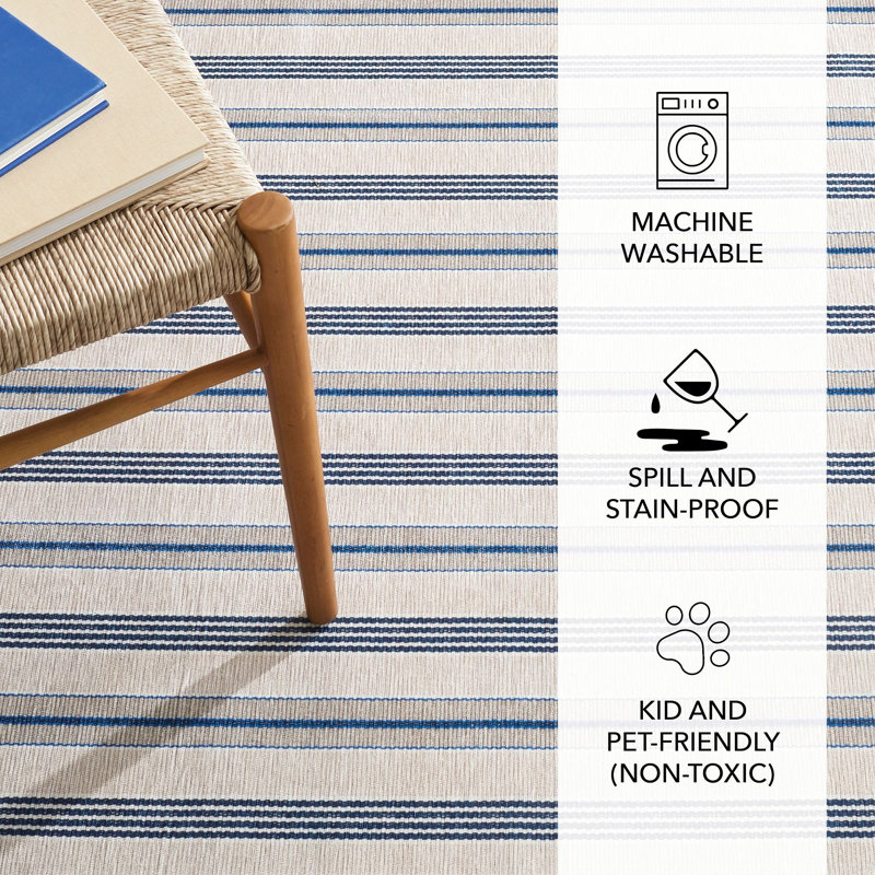 Nimes Ticking Neutral Machine Washable Rug, Runner 2'6" x 8'