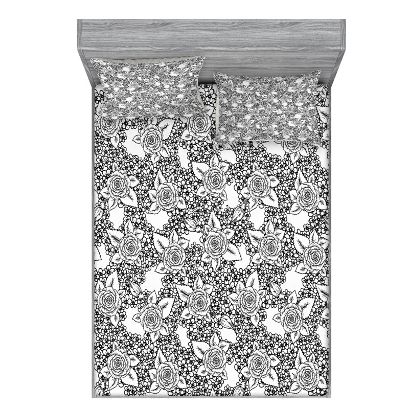Microfiber Floral Sheet Set, Queen Sheet Set with Fitted Sheet