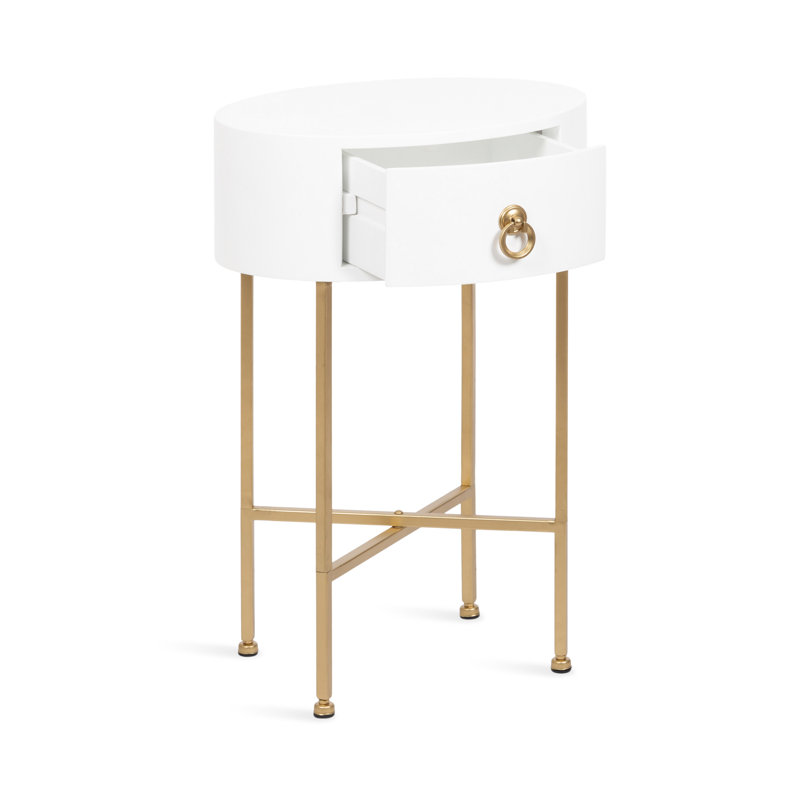 Table de bout avec rangement Leighty, H 24 po x l 16 po x P 11,50 po, Or, Blanc