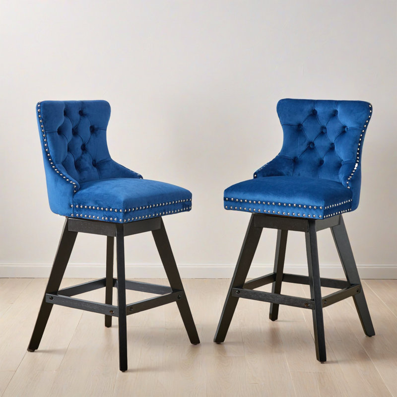 Tabourets de bar pivotants en velours avec décoration capitonnée à boutons, tabourets de bar de style loisirs (ensemble de 2)