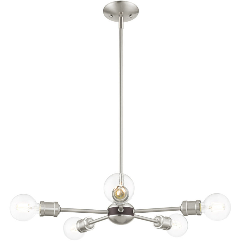 Lustre spoutnik classique à 5 lumières Carragan, Nickel brossé