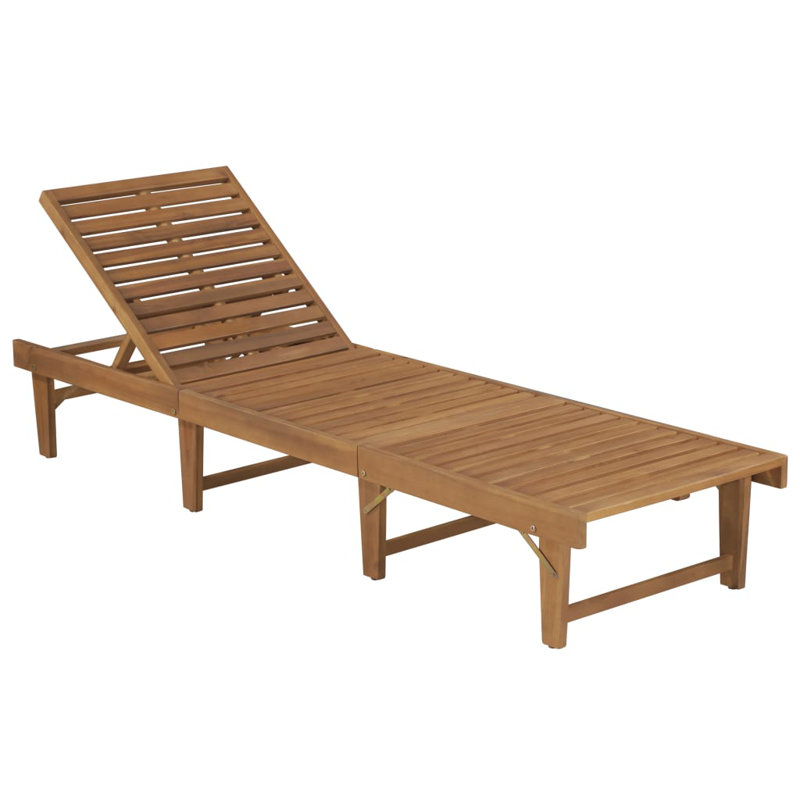 80" Long Acacia Single chaise with Cushions, Gray