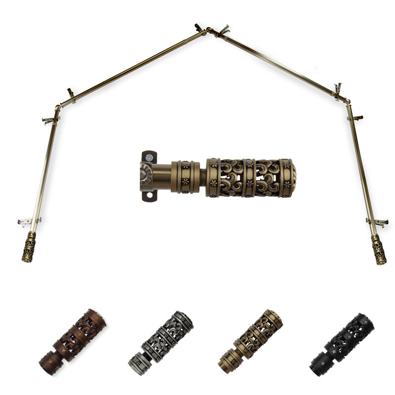 Tringle à rideaux simple ajustable pour fenêtre en baie 0,81 po Yoselin, Laiton antique, 28 po à 48 po (chaque côté)