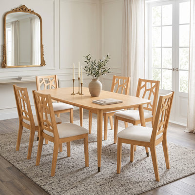Ensemble de salle à manger 7 pièces en bois massif de style contemporain glam Norovia, Latang