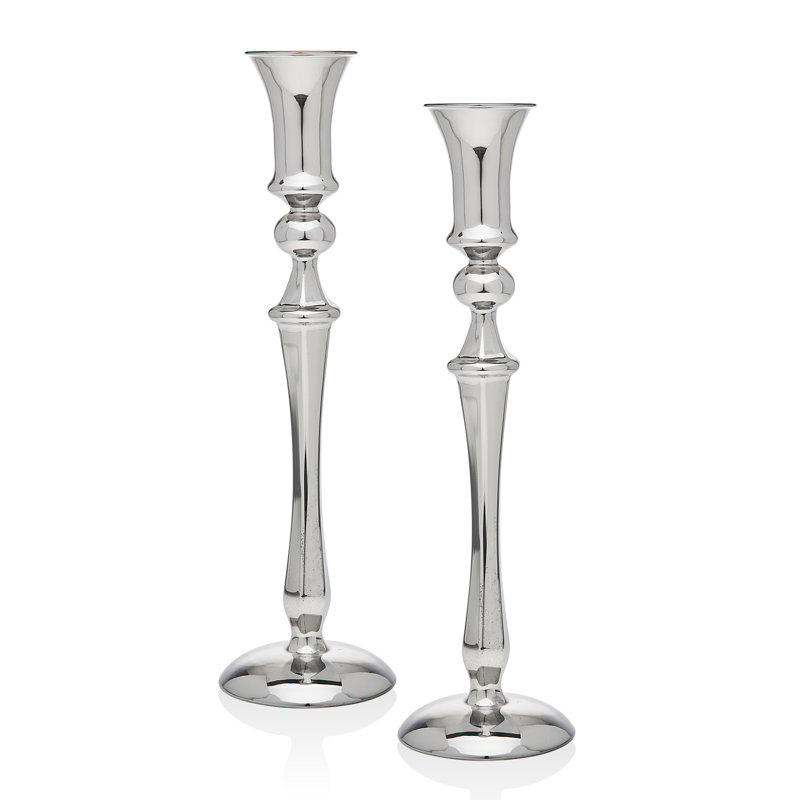 Platinum Stainless Steel Tabletop Candlestick Set, 11.81" Height
