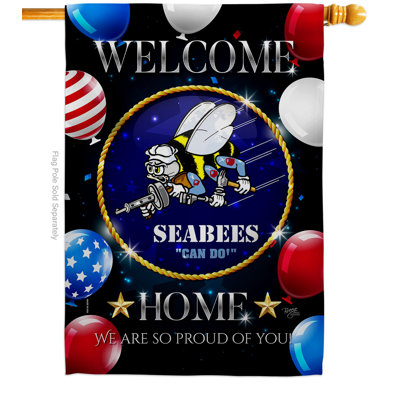 Drapeau de maison à double face en polyester 40 po x 28 po Welcome Home Seabee House