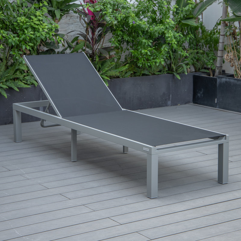 Marlin Modern Aluminum Outdoor Reclining Chaise Lounge - Weather-Resistant Sling Patio Chair for Poolside & Sunbathing, Black