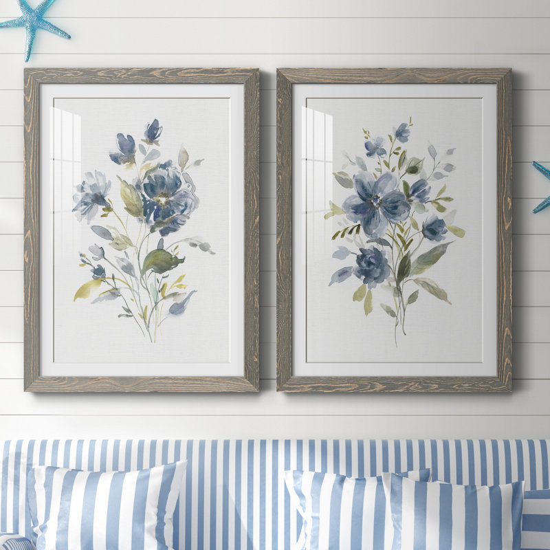 Linen Botanical I - Ensemble de 2 reproductions d'art, Cadre en papier gris