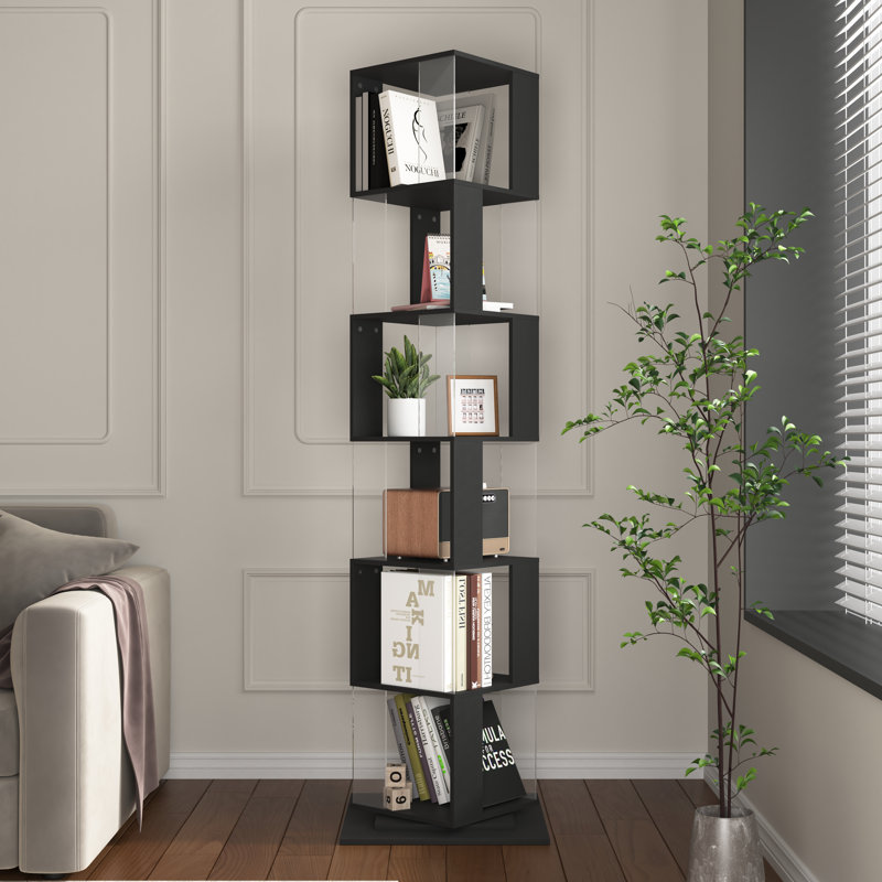 Bibliothèque simple à 6 couches avec plateau tournant, Noir, noir, noir, noir, (6 Shelves) 74.8" H x 19.68" W x 19.68" D