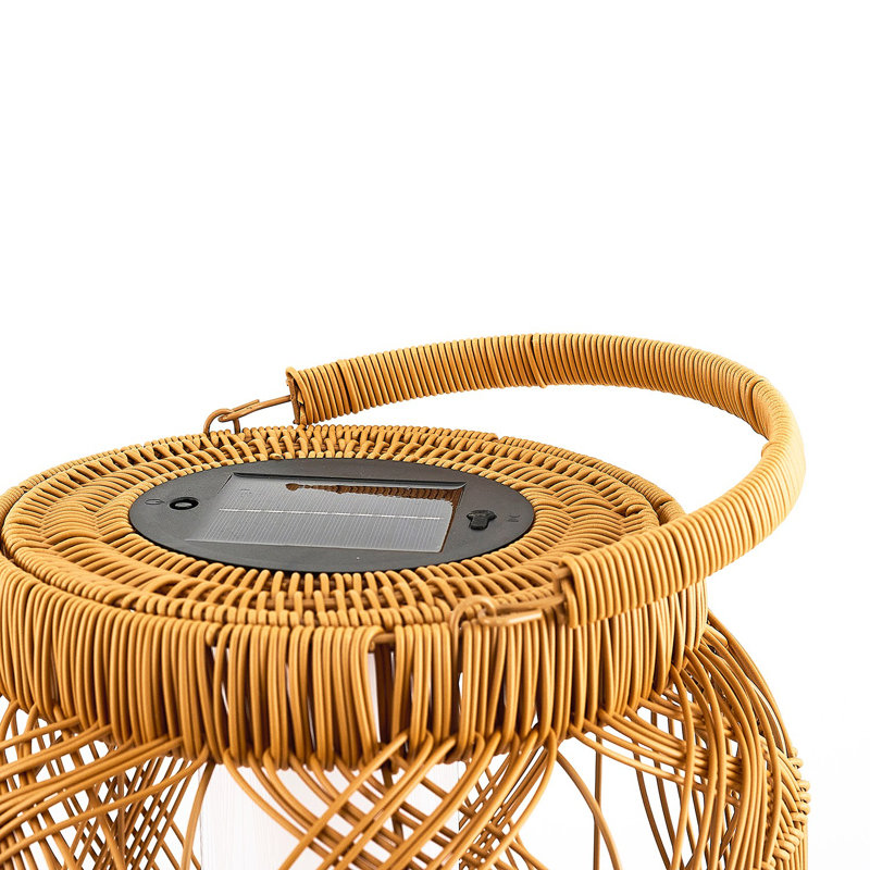 Stylish Solar Wicker Floor Lamp, 12.6 in Diameter x 29.1 in Height | IP65 Waterproof, 1 x 2.4W Integral LED, 3000K Warm Light | Elegant Oak & Black Design, Perfect for Indoor & Outdoor Spaces