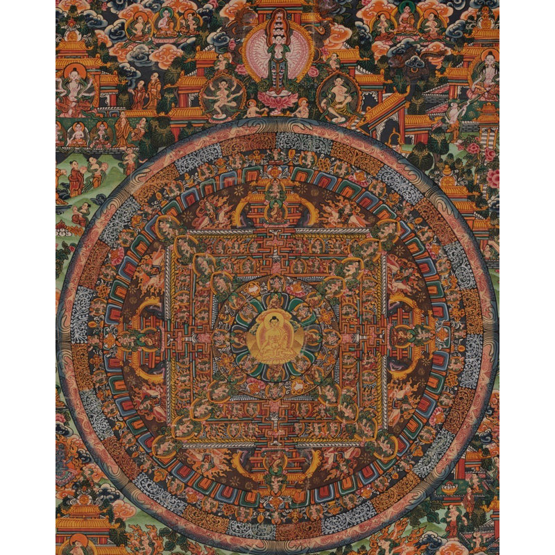 Original Shakyamuni Mandala Thangka avec brocart peint à la main