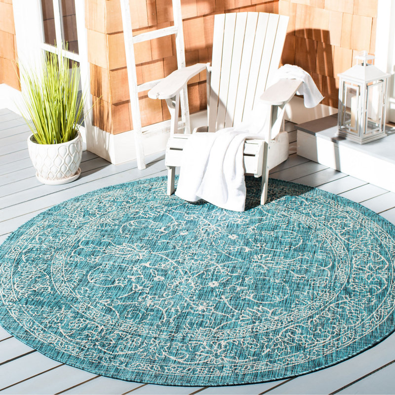 Tapis d'intérieur / extérieur à motif floral Cherene, Rond 7 pi 1 po