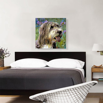 Bearded Collie Dog Breed Flowers - Wrapped Canvas Painting