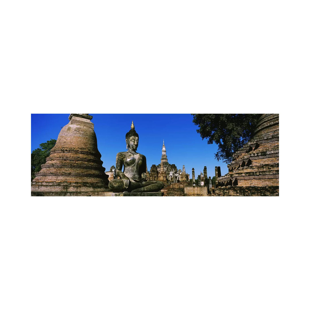 Statue Of Buddha In A Temple, Wat Mahathat, Sukhothai, Thailand - Wrapped Canvas Panoramic Photograph
