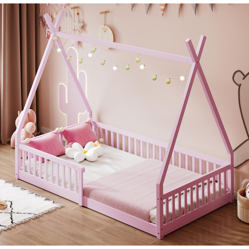 Lit simple en bois Wood House Fence, Rose