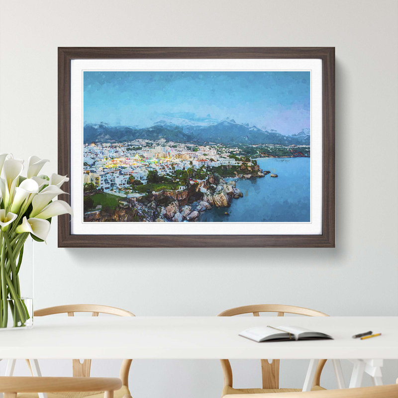Skyline of Nerja in Spain in Abstract - Framed Print, Walnut Framed, 62cm H x 87cm W x 2cm D