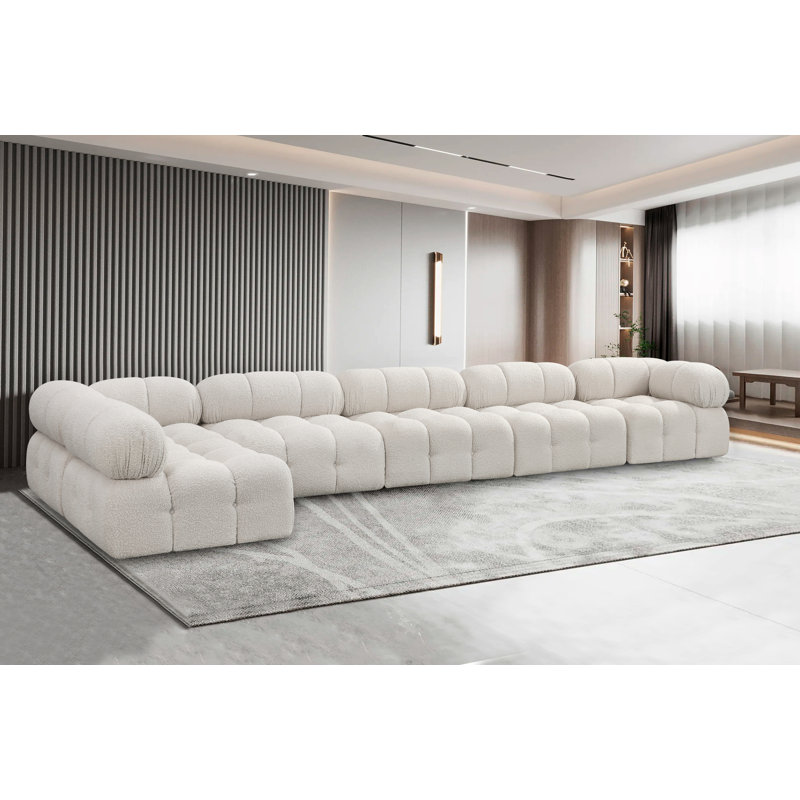 Ames Upholstered Sofa, Cream Boucle Fabric, 4 Armless, 2 Corner