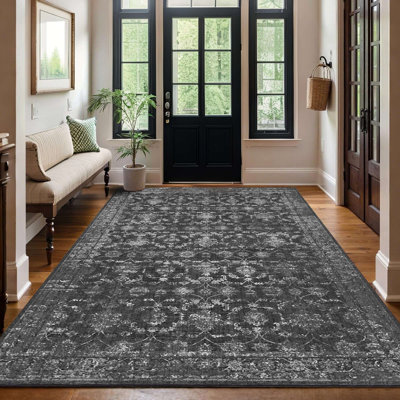 Vintage Boho Area Rug - Washable Non Slip Low Pile Rug
