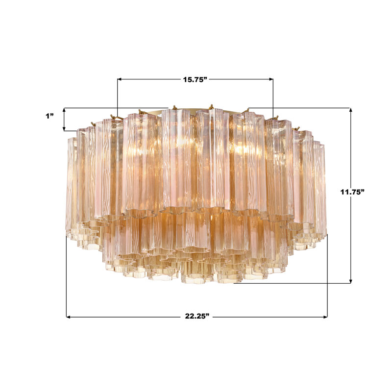 Plafonnier encastré 7 lumières Shaurya, Laiton vieilli / ambre