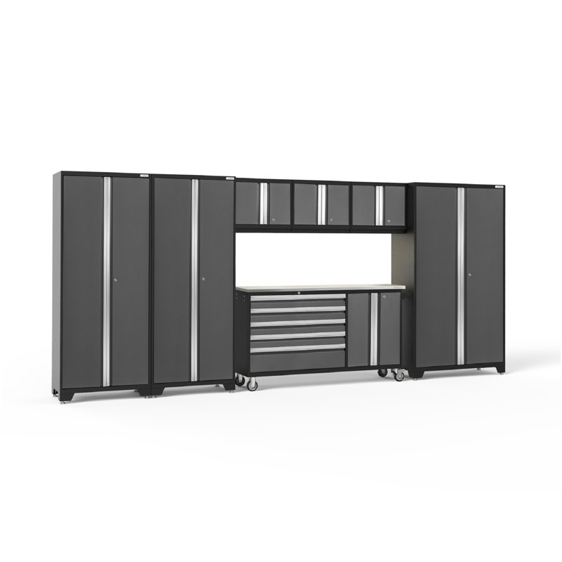 Bold Series 7 Piece Complete Garage Storage System, Bamboo, Gray, No
