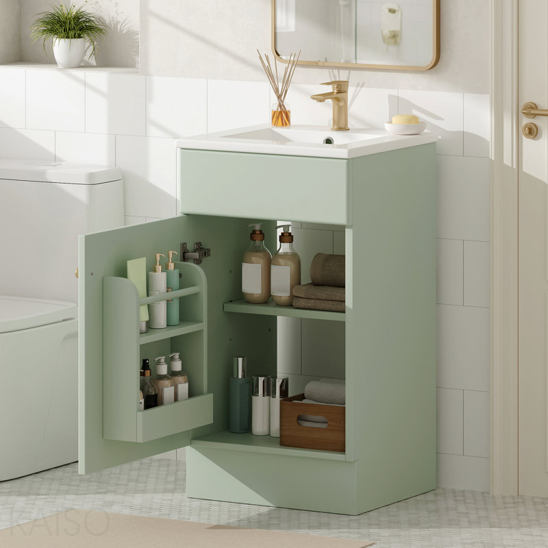 Meuble-lavabo 18 po avec lavabo, meuble-lavabo avec tablette de porte et tablette réglable, vert clair, Vert clair