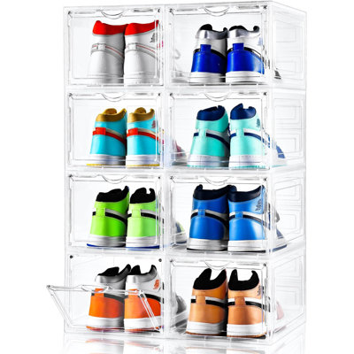 Upgraded Clear Plastic Shoe Storage Box With Drop Front Door, Stackable Shoe Organizer For Sneaker Display And Protection, Heavy-Duty And Ventilated Design