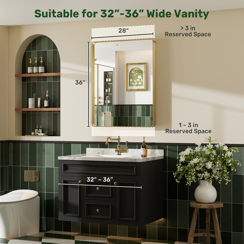 Llesenia Mirror with HD Tempered Glass and Aluminum Alloy Frame, French Cleat Wall-Mounted Bathroom Vanity Mirror, 36" x 28"