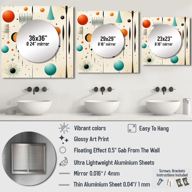 Hachiro - miroir mural carré moderne pour salle de bain, 29 po x 29 po