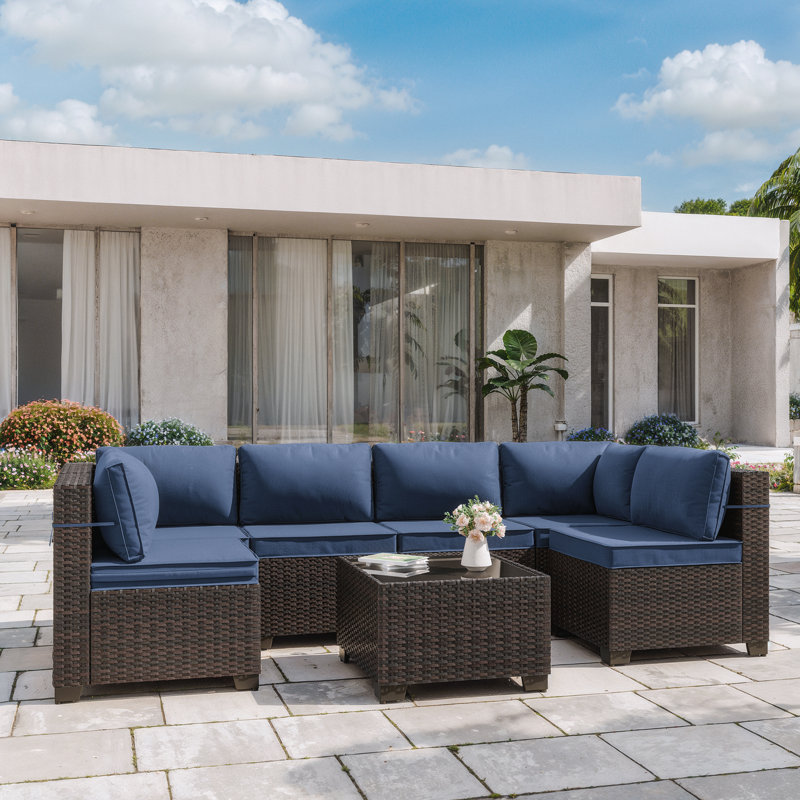 Canapé modulaire en U 7 pièces avec coussins Hanshaw, Marine