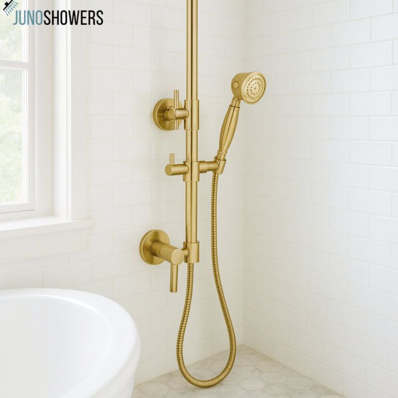 Juno Modern Design Round Rain Gold Brass Shower Mixer Shower with Hand Held Shower