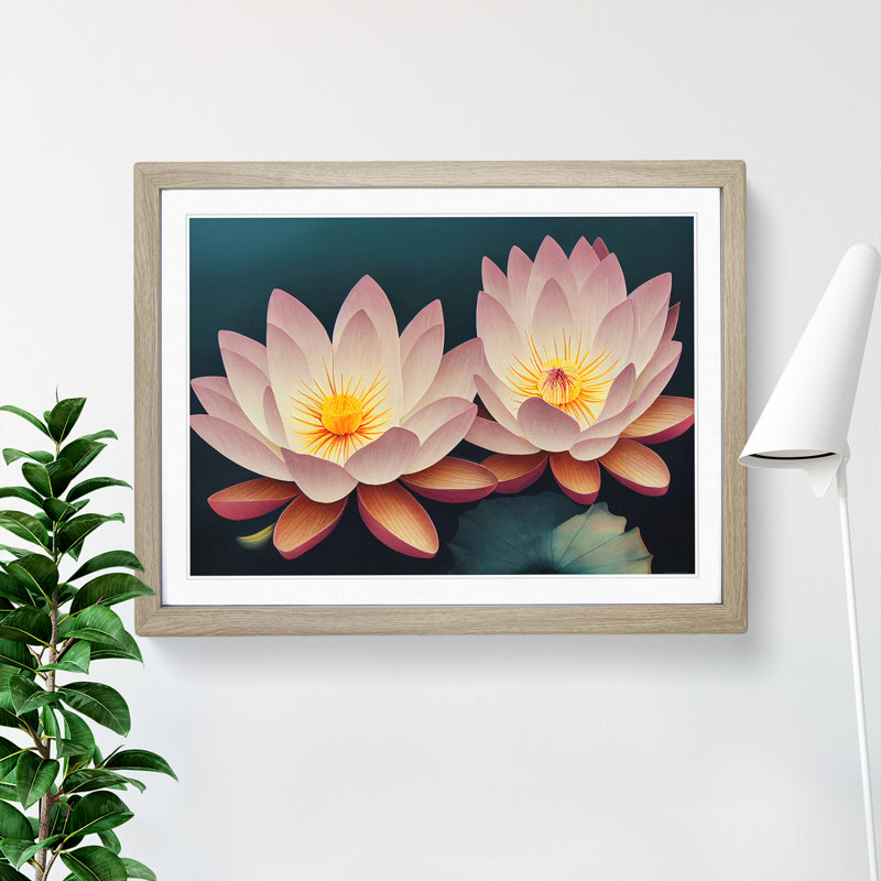 Endearing Lotus Flowers 1 Piece Single Picture Frame Wall Art, 25cm H x 34cm W x 2cm D, Oak Framed