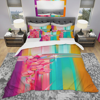 Abstract Red Gerbera Spring Flower - Floral Duvet Cover Set - Microfiber Polyester
