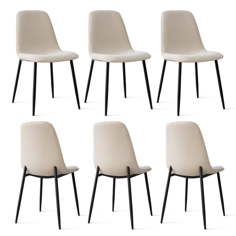 Set of 6 Chenille Upholstered 18" Seat Height Dining Side Chair, Beige