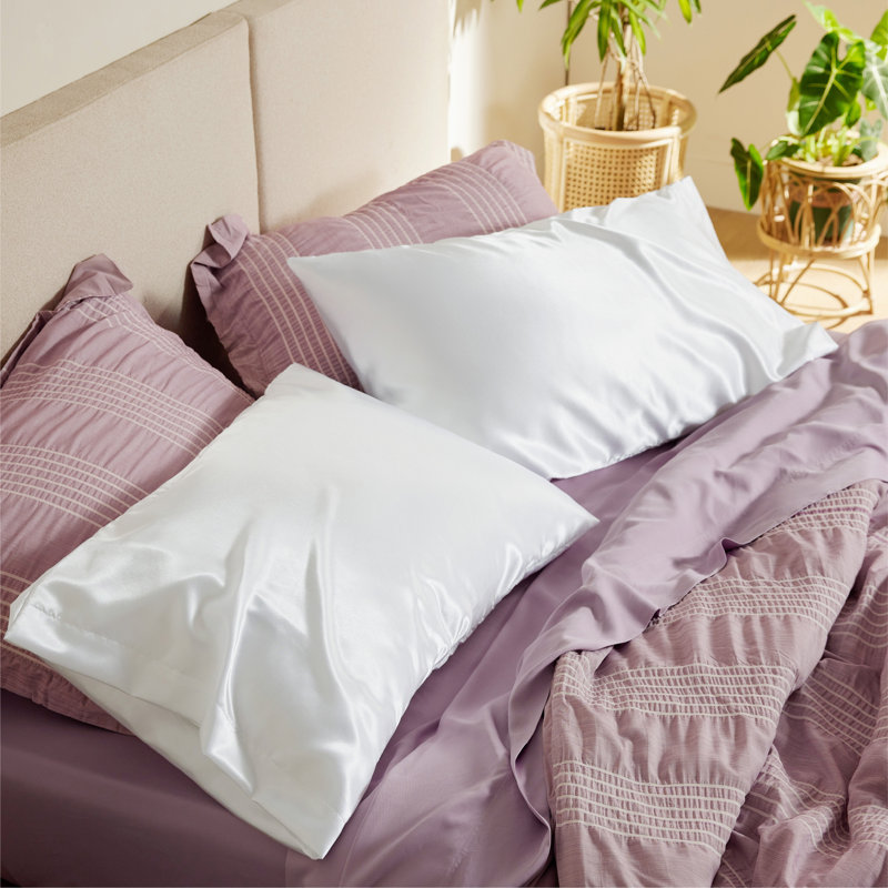 Satin Pillowcase Set 2-Piece for Hair and Skin, Standard Pillowcases, White