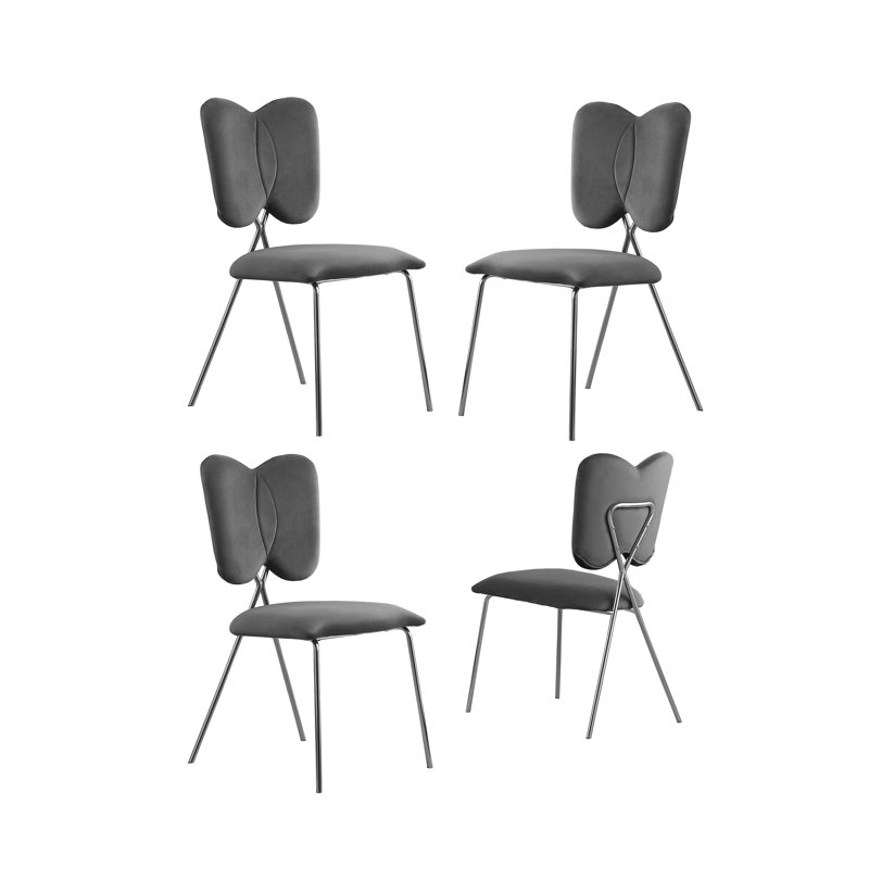 Velvet Wing Back Side Chairs, Gray, Silver