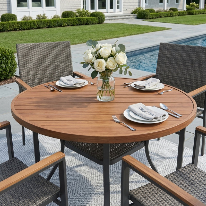 Alland Round Patio dining Set With Stackable PE Rattan Chairs, Brown