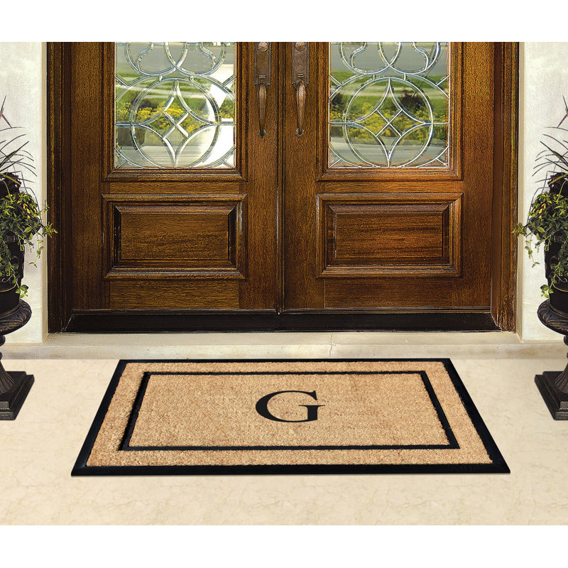 Danielian Rubber Coir Classic Border Monogrammed Doormat  24" x 48" Non-Slip Outdoor Door Mat, G