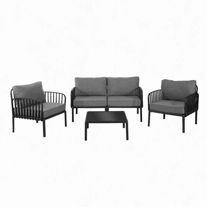 Ensemble de conversation pour patio 5 pièces, ensemble de mobilier modulaire d'extérieur moderne avec table basse carrée, coussin épais et imperméable pour terrasse, balcon