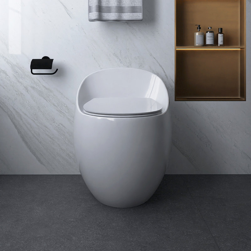 1-Piece 1.28 GPF Single Flush Egg Shape Toilet In Glossy White