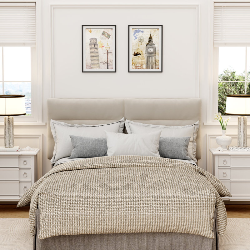 Upholstered Velvet Headboard, King, Ivory