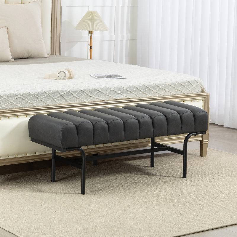 Banc de chambre 45 po en similicuir, Noir
