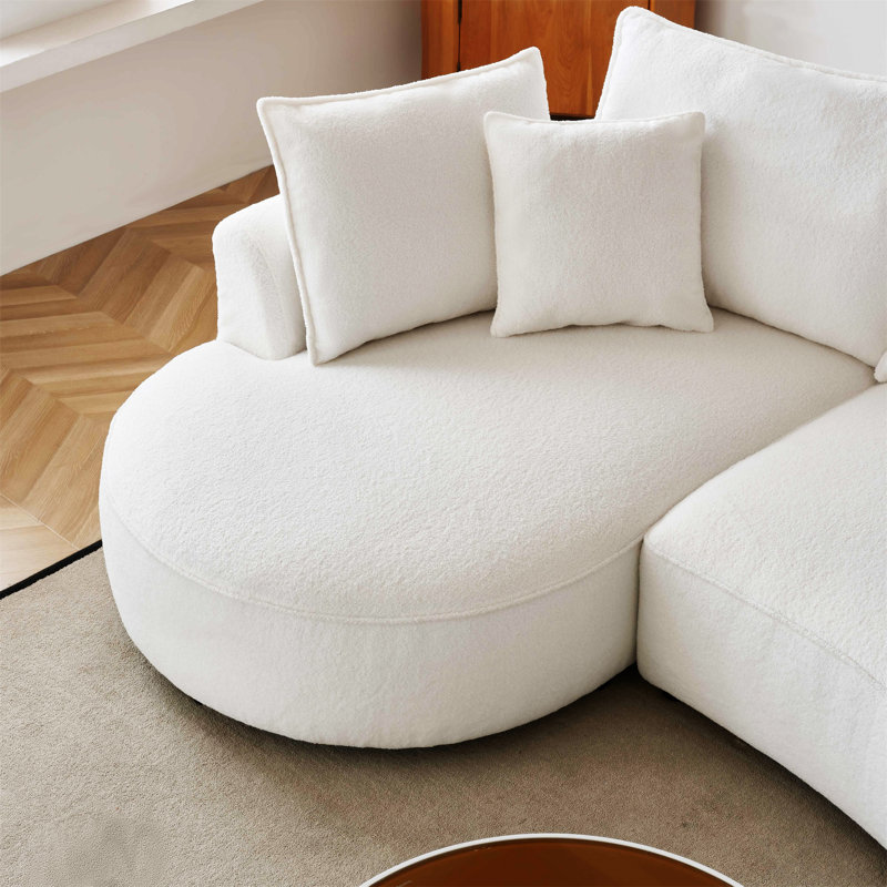 White Velvet Curved Modular Sectional Sofa with Wooden Frame
