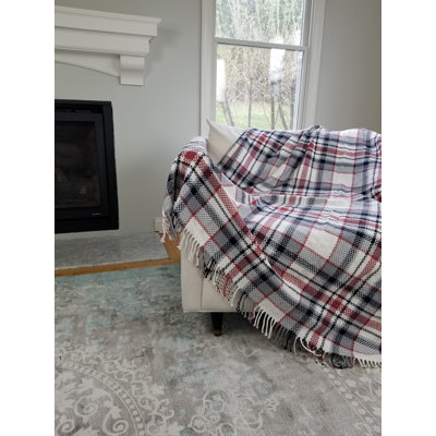 Jeté à carreaux, mélange de coton, léger et doux, 80 po x 64 po, rouge / bleu marine / gris