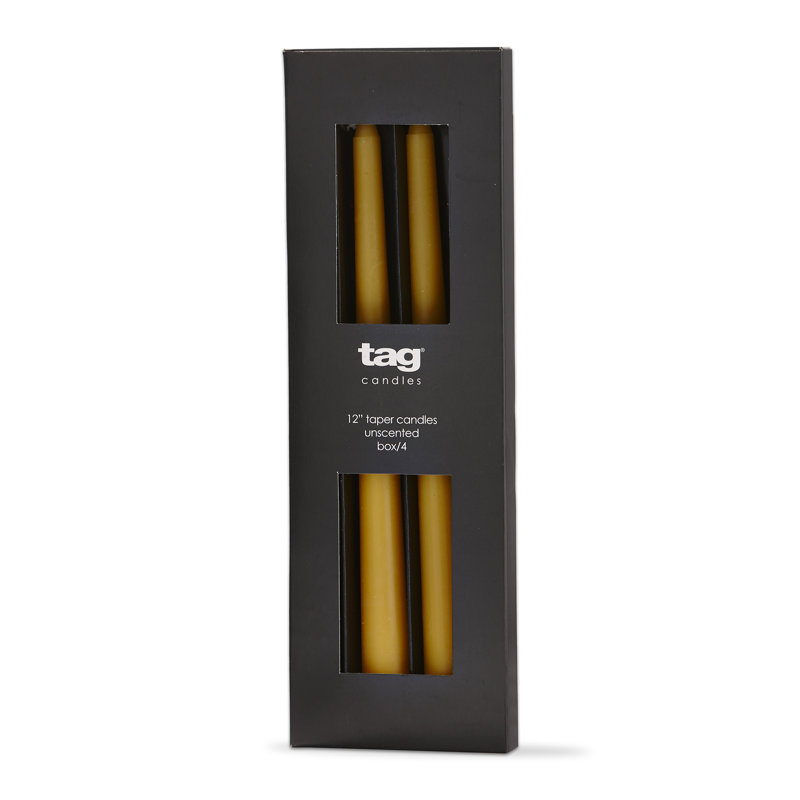 Unscented Taper Candle with Tin Holder, Ochre Yellow