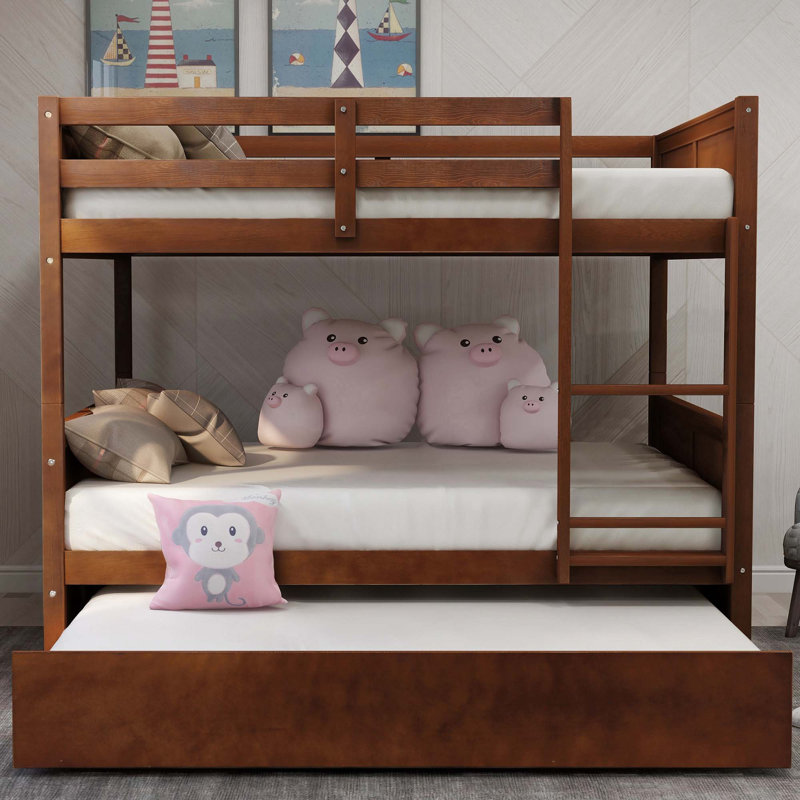 Eukene Kids Full Over Full Bunk Bed with Trundle, Walnut