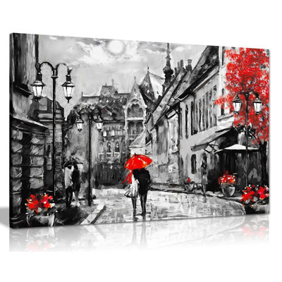 Black & White Red Budapest - Wrapped Canvas Print